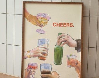 Cheers Print | Bar Cart Print | Bar Cart Decor | Wine Print | Cheers Printable Wall Art | Cheers Sign | Bar Cart Art | Cheers Poster