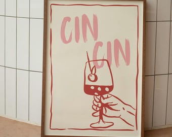 Cin Cin Print | Martini Cheers Print | Cocktail Print | Bar Cart Art Print | Retro Art | Kitchen Decor | Bar Cart Decor | Bar Cart Print