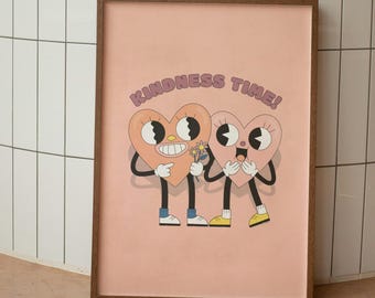 Kindness Time Classroom Poster: Retro Heart Print (Digital Download