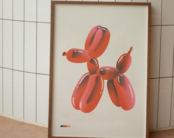 Balloon Dog Print | Modern Pop Art Poster | Red Balloon Animal Wall Art | Minimalist Graphic Art | Playful Contemporary Decor