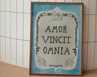 Amor Vincit Omnia Print | Love Conquers All Print | Amor Vincit Omnia Wall Art | Cupid Prints | Cupid Wall Art | Love Printables | Love Gift