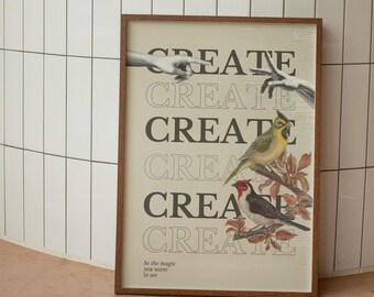 Erstellen Sie Zeichen | Typografie Druck | Motivierendes Poster | Retro Collage Wandkunst | Affirmation Poster | Inspirational Statement Poster