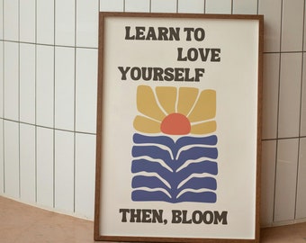 Retro Love Yourself Print | Self Affirmation Digital Print  | Learn to Love Yourself Print | Retro Quote Wall Art | Retro Wall Decor