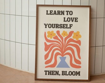 Retro Love Yourself Print | Self Affirmation Digital Print  | Learn to Love Yourself Print | Retro Quote Wall Art | Retro Wall Decor