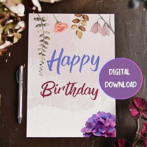 Happy Birthday Card | Digital Happy Birthday Card | Happy Birthday Card Printable | Floral Happy Birthday Card | Watercolor Greeting Card