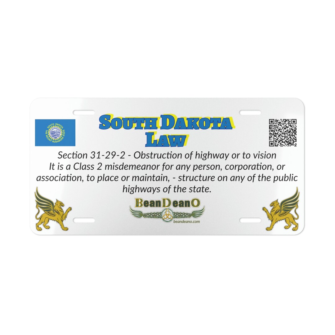 South Dakota License Plate, Vanity Plate, Beandeano, Laws, Sticker