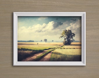 Tv Frame Art - Printable Farm Landscape Painting - Vintage Art Print - Farm Country Wall Art - Digital Download