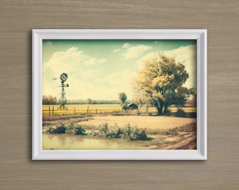 Tv Frame Art - Printable Farm Landscape Painting - Vintage Art Print - Farm Country Wall Art - Digital Download