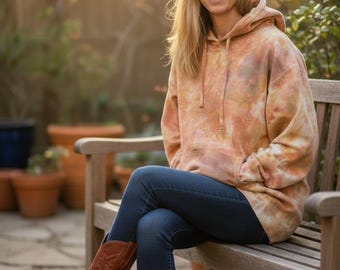 XL Tie Dye Hoodie, Beautiful Fall colors, Ice Dyed, Hand Dyed Sweatshirt