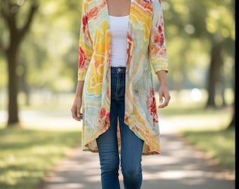 Ice Tie Dye Bamboo Cardigan, hand dyed Women's Large Kimono