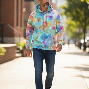 Tie Dye Hoodie, Mens Medium, Women’s Large, Hand Dyed, Ice Dyed Cotton Sweatshirt