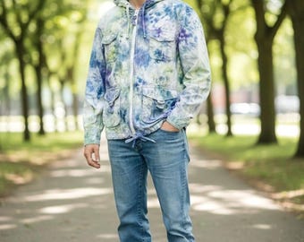 Medium Gap Cargo Jacket, Ice Dyed Tie Dye Lightweight cotton Jacket