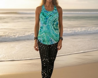 Ladies Medium racer back tank top, Hand Dyed, Ice Dyed summer top