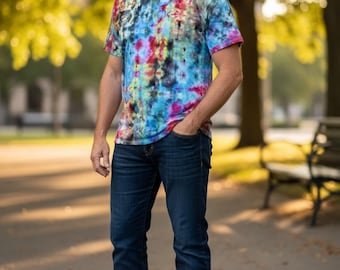 Tie Dye Glitch T-Shirt, Ice Dyed Cotton Unisex XL, Hand Dyed Apparel