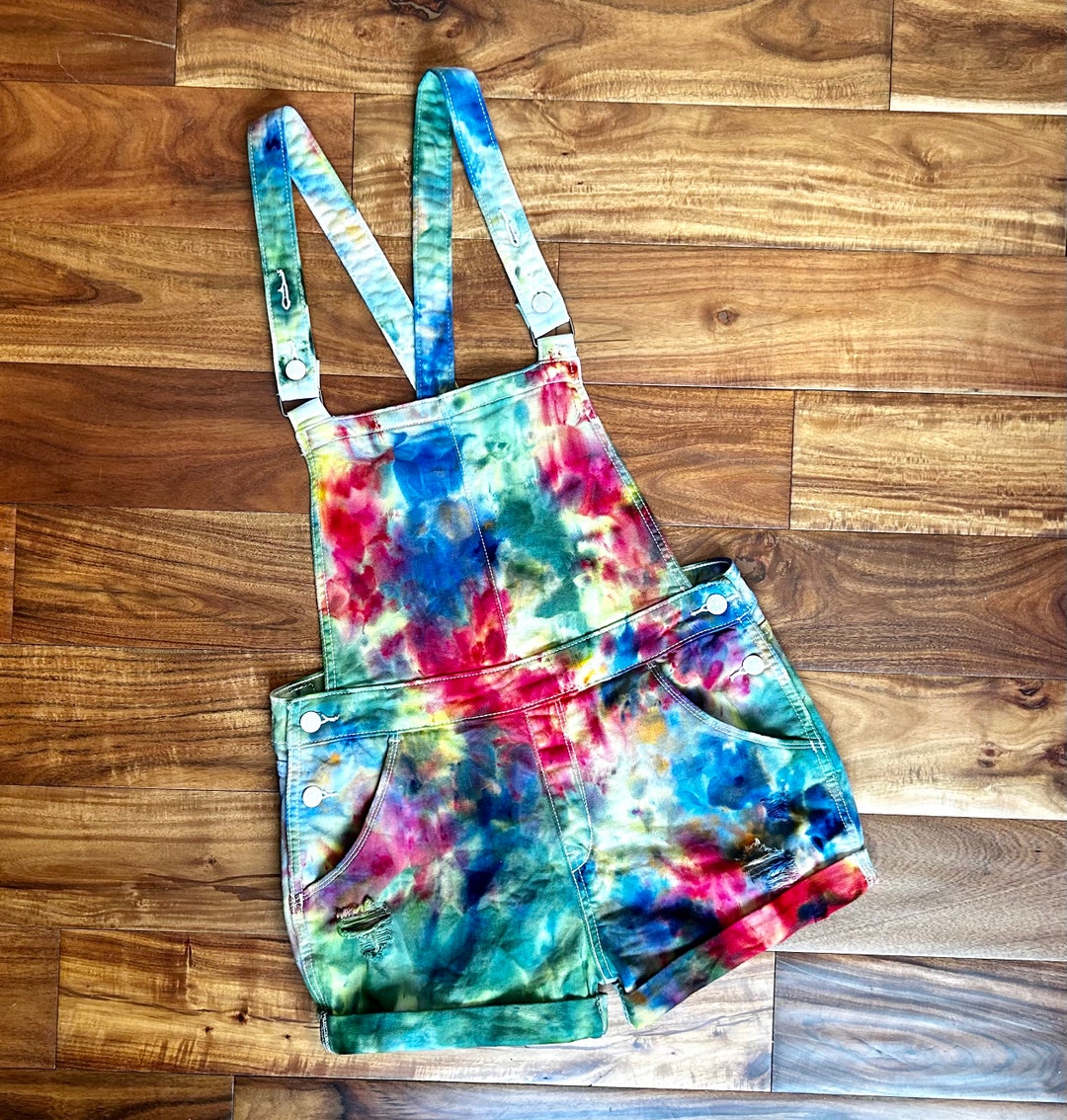 Tie Dye Overalls, Hand Dyed, Ice Dyed M Shortalls, Resort Wear