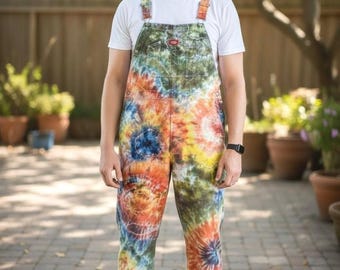 Dickies tie dye bib overalls, size 32X34, Hand Dyed painters overalls