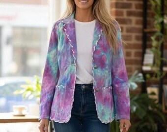 Mindbender Ice Tie Dye Blazer, Women’s Medium Denim Jacket, Artist Hand Dyed