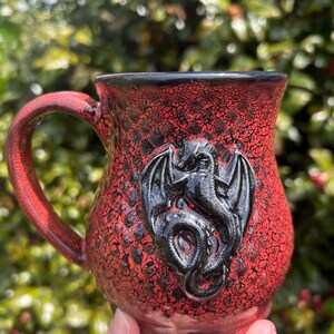 Handmade Fantasy Red Crackle Dragon Scale Texture Pottery Mug