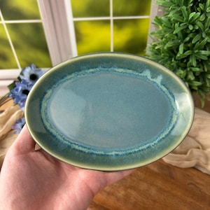 Handmade Blue Glaze Pottery Plate, Cute Ceramic Dish