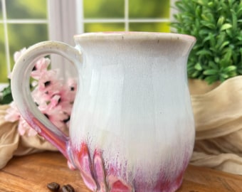 Beautiful Handmade Drippy Pink Strawberries and Cream Glaze Pottery Mug