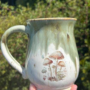 Handmade Mushroom Pottery Mug Cottage Style Whimsical Mushroom Mug