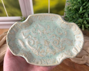 Handmade Sea Creature Trinket Dish, Octopus Texture Pottery Plate