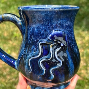 Handmade Blue Jellyfish Pottery Mug