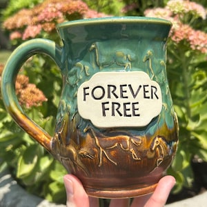 Handmade Horse Pottery Mug: Wild & Free Ceramic Coffee Cup