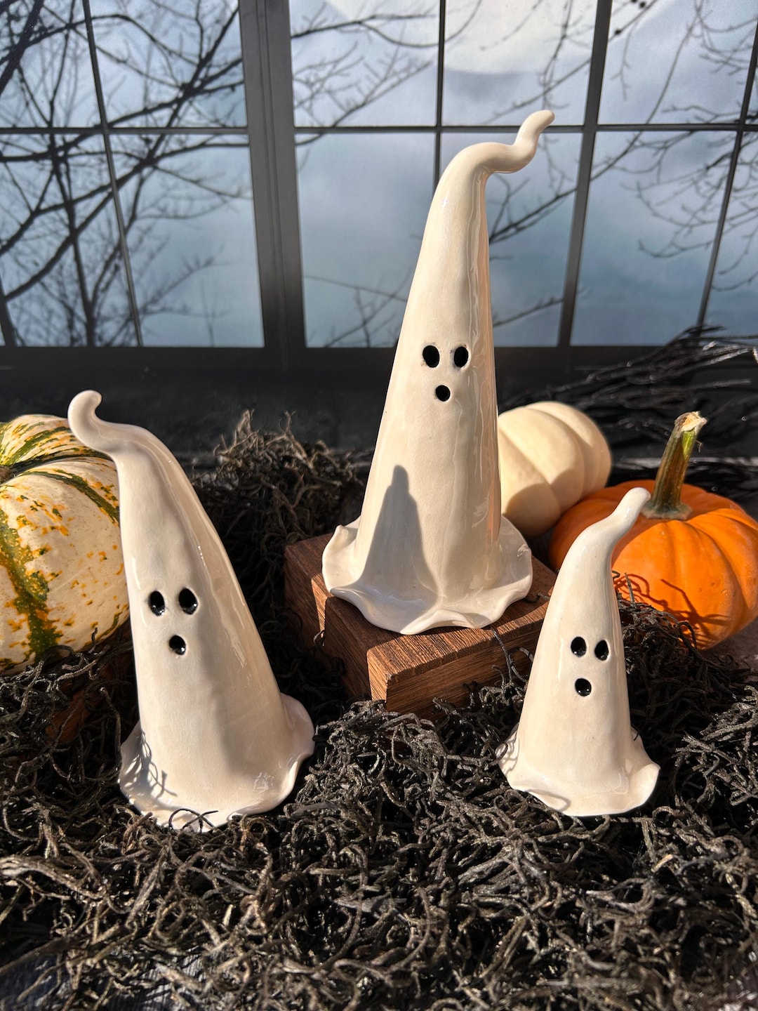 Cute Handmade Ceramic Ghosts, Set of Three Spooky Ghost Decorations - Etsy