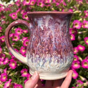 Handmade Summer Glaze Pottery Mug, Drippy Spring Pink Glaze Cup, Flower Texture Mug