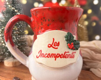 Ręcznie robiony, zabawny świąteczny kubek ceramiczny, kubek ceramiczny Les Incompetents