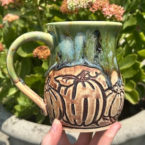 Handmade Pumpkin Pottery Mug: Rustic Fall Decor, 18 oz