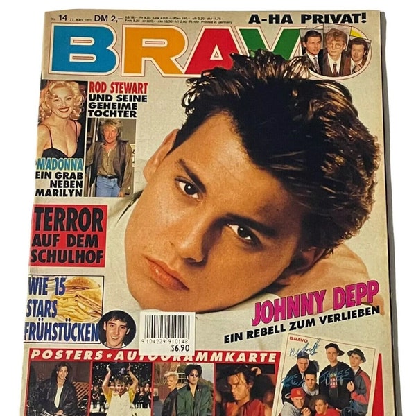 Vintage Bravo German Music Magazine Marzo 1991 - Archivo de descarga digital PDF - Johnny Depp, Julia Roberts, David Hasselhoff, Robin Gibb