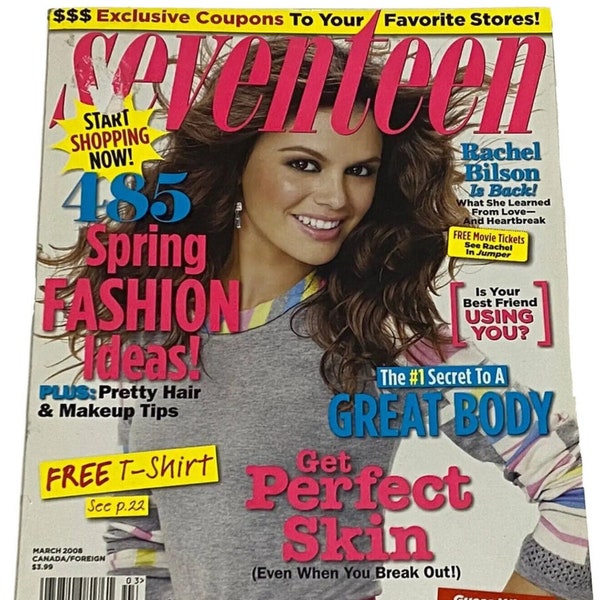 Vintage Seventeen Magazine March 2008 - PDF Digital Download File - Rachel Bilson Cover, 485 Spring Fashion Ideas, Get Perfect Skin