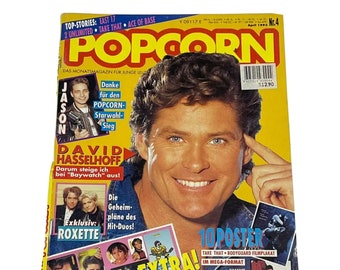 Vintage POPCORN Germany Music Magazine,APRIL 1993,David Hasselhoff,Jason Priestley,Die Fantastischen Vier,Ace of Base,Depeche Mode,Take That