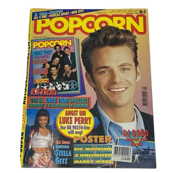Vintage POPCORN Music Magazine September 1994, PDF Digital Download File - Dj Bobo, Luke Perry, Stella Getz,Jason Priestley, Michael Jackson