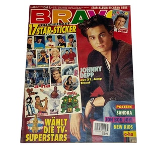 Vintage Rare Bravo Germany Music Magazine, November 1990,Johnny Depp, 17 Star Sticker,David Hasselhoff, Snap, Richard Gere, Craig Mclachlan