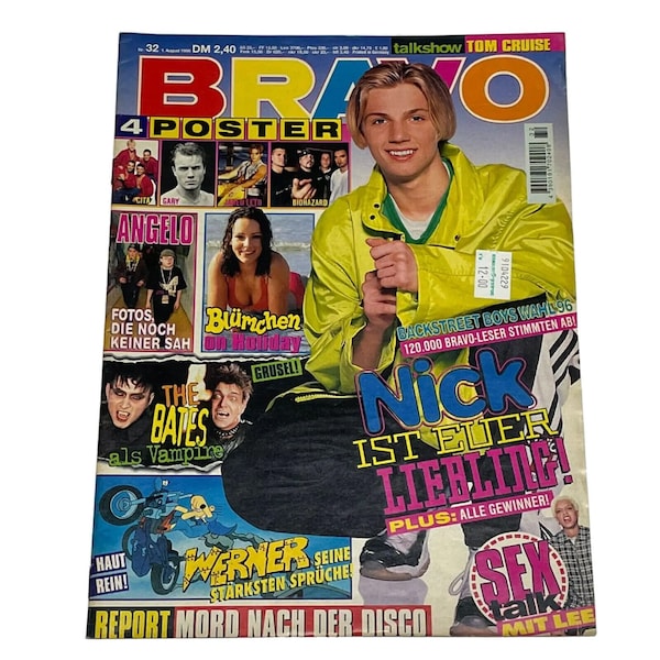 Vintage Bravo German Music Magazine August 1996,Gary Barlow,The Bates,Angelo Kelly,Backstreet Boys,Werner, Nick Carter,Keith Duffy