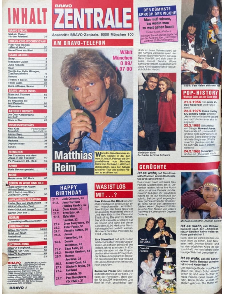 Vintage Bravo Musik Magazin März 1991 PDF Digital Download Datei Johnny Depp, Julia Roberts, David Hasselhoff, Robin Gibb Bild 2