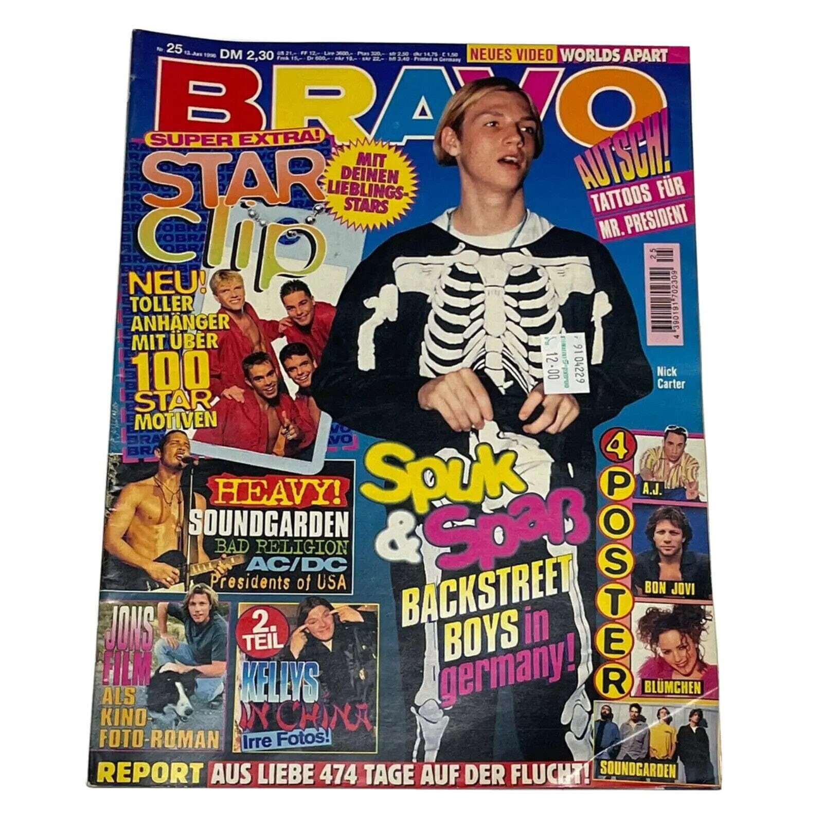 Vintage old Bravo German Music Magazine JUNE 1996,Hip Hop Boyz,Brian Austin Green,AC/DC,Down Periscope Movie,Kathleen Turner,Whoopi Goldberg