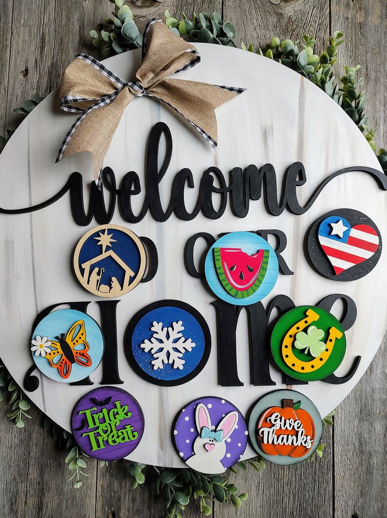 One Sign All Year Long! Interchangeable Welcome Home Door Hanger With ...