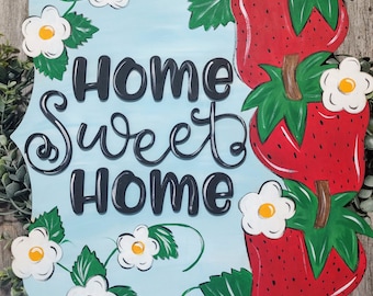 Percha para puerta con el mensaje Home Sweet Strawberry