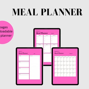 pink Minimalist Meal Planner in Daily Weekly and Monthly, instant download, printable planner, weekly meal planner, daily meal planner