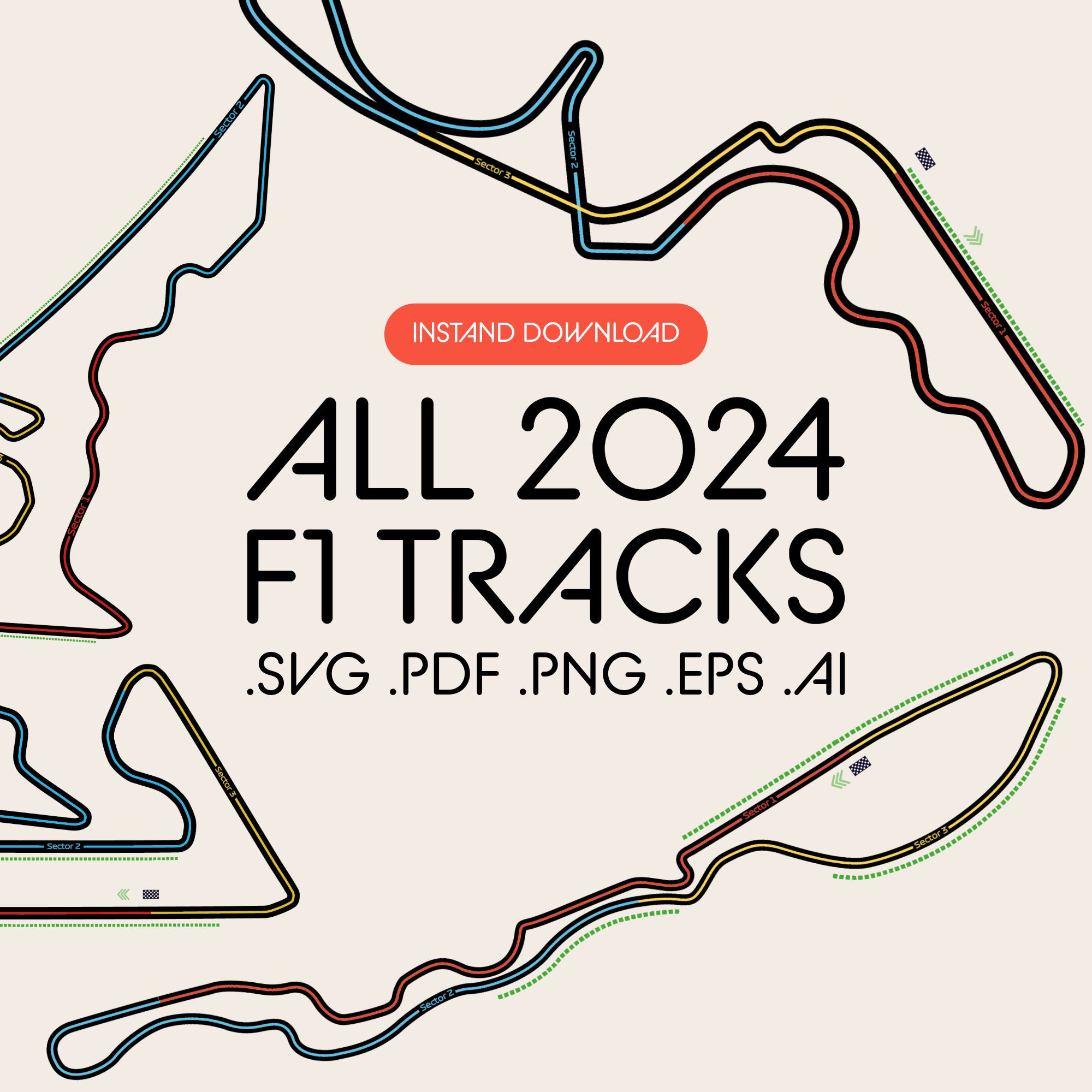 Formula 1 2024 Circuits Svg Pdf Png Eps Ai Vector Files Etsy Australia