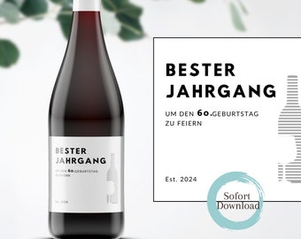 runder Geburtstag 60. Geschenk Wein Sekt Etikett Label Sticker Freund Kollege Vater Opa