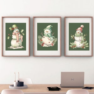 Set of 3 Snowmen Wall Art Printables - Winter Wonderland - Great Holiday Gift Idea - DIGITAL DOWNLOAD