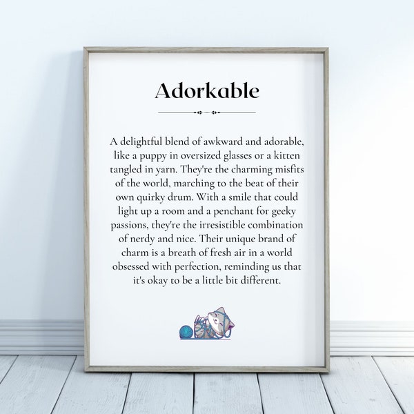 Quirky Adorkable Definition Printable - Unique Wall Art for Home Decor, Digital Download for Office & Gift Ideas
