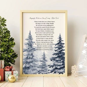 Serene Winter Woods Poem Printable - Snowy Forest Art - Ideal Holiday Gift - Instant Download, Nature-Inspired Wall Art, Cozy Home Decor