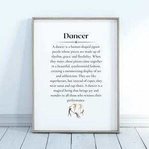 Definição de dançarino para impressão | Presente de dançarina | Presente para uma dançarina | Arte em estúdio de dança | Arte de parede com impressão de dança | Presente para ela | DOWNLOAD DIGITAL