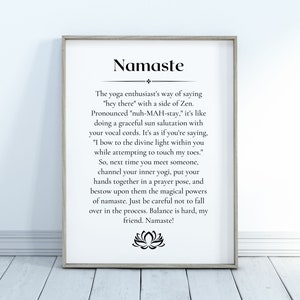 Definizione Namaste stampabile / Regalo Zen / Poster Yoga / Decorazione d&#39;arte da parete / Citazione di meditazione consapevole / Deco spirituale / DOWNLOAD DIGITALE